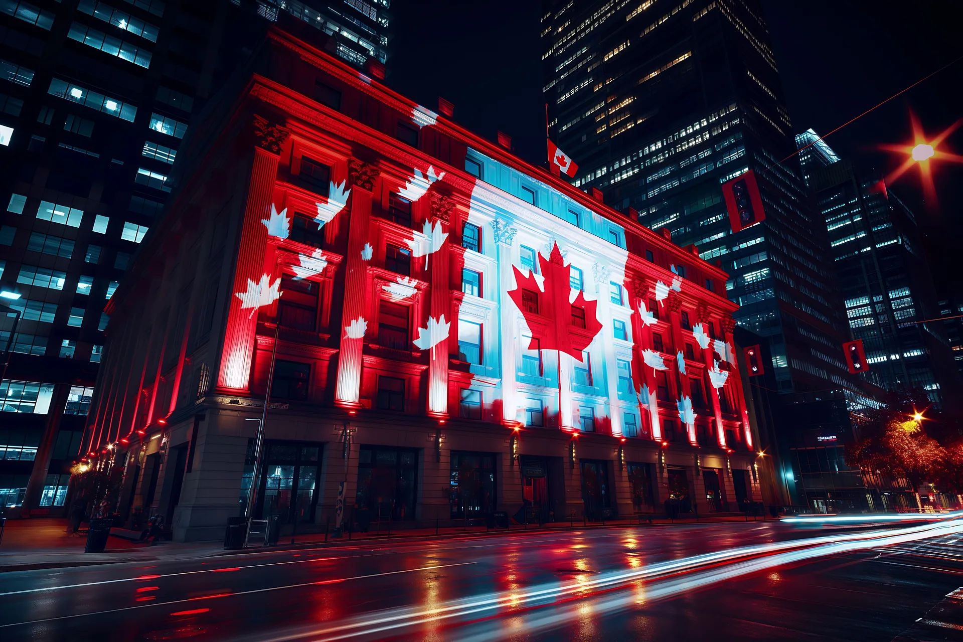 canada day city building light display